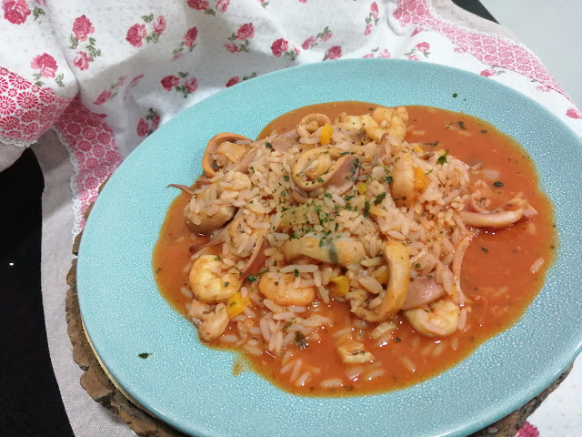 arroz de Lulas e camarão