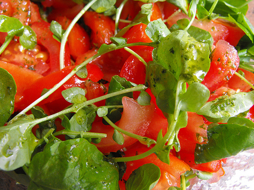Salada de tomate e agrião com molho caseiro
