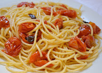 Espaguete com Tomatinhos em Conserva de Azeite (vegana)