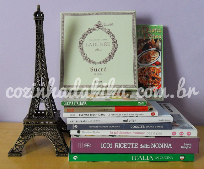 Os livros de receitas que eu comprei em Roma e Paris