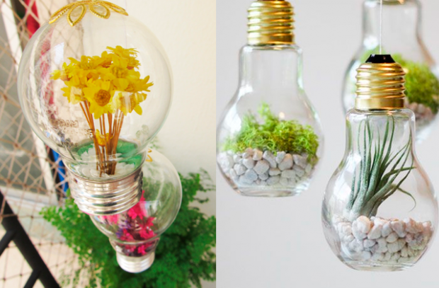 Para decorar e reciclar: Lâmpadas com Flores