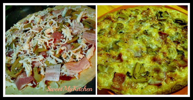Pizza de bacon e cogumelos