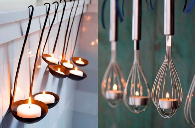 Ideias para reutilizar utensílios da cozinha como porta-velas