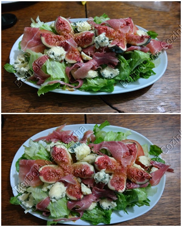 Salada com presunto cru, figo e gorgonzola low carb