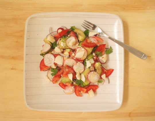salada de avocado com tomates e rabanete