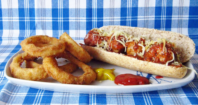 Meatball Sandwich and Onion Rings...